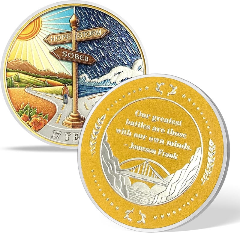 Imasoner 17 Year Sobriety Coin – Road Sign AA Medallion with Serenity Prayer | NA AA HA Recovery Chip Token | Sobriety Gift for Men & Women Celebrating Addiction Recovery Milestone - Image 3